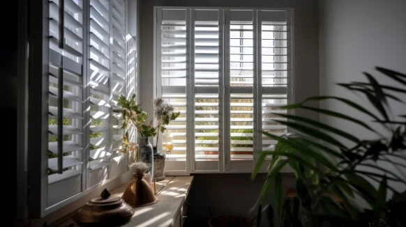 White window shutter in interior of a modern house 